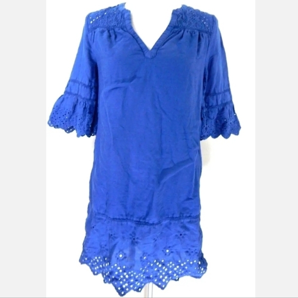 Vineyard Vines Blue Garment Dyed Eyelet Shift Dress - Picture 1 of 3